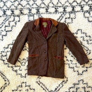 JL Colebrook Vintage Brown Tweed Blazer With Suede And Colored Flecks Size Small